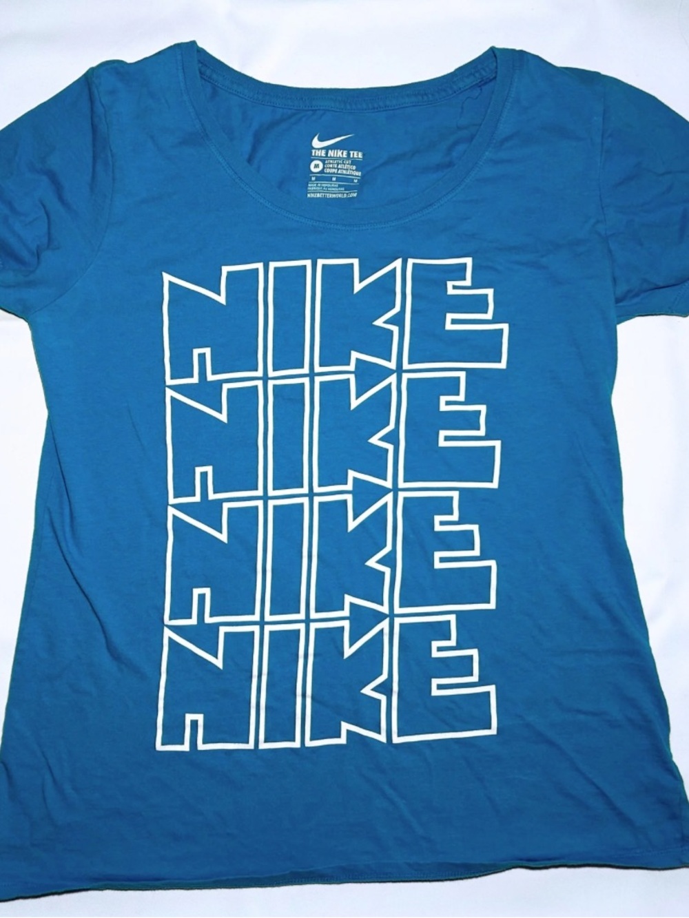 Nike Teal-Blue Graphic Tee with White Stacked Logo